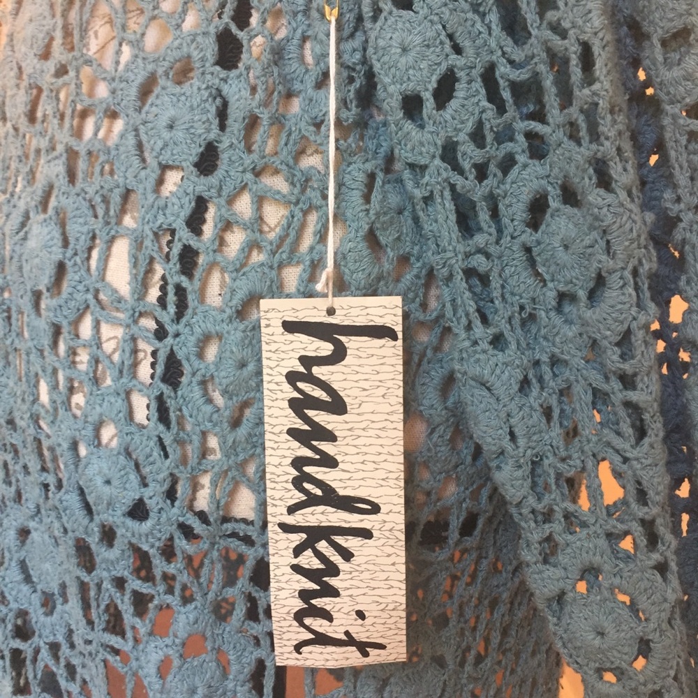 Silhouettes Handknit crochet 1X dress teal silk - Picture 5 of 7